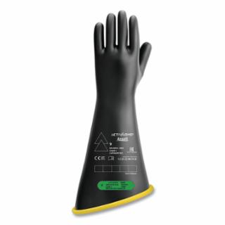RIG Electrical Insulating Gloves, 18 in L, Class 3, Size 8.5, Black/Yellow, Contour Cuff