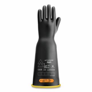 RIG Electrical Insulating Gloves, 18 in L, Class 4, Size 10.5, Black/Yellow, Bell Cuff