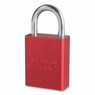 Anodized Aluminum Safety Padlock, 1/4 in dia, 1 in L, 25/32 in W, Red, Keyed Alike, Key - 36484
