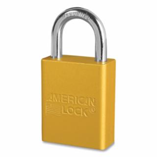 Anodized Aluminum Safety Padlock, 1/4 in dia, 1 in L, 25/32 in W, Yellow, Keyed Alike, Key -