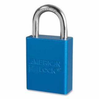 Anodized Aluminum Safety Padlock, 1/4 in dia, 1 in L, 25/32 in W, Blue, Master Keyed