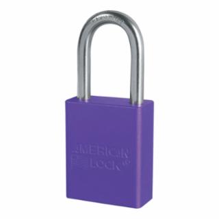 Anodized Aluminum Safety Padlock, 1/4 in dia, 1-1/2 in L, 25/32 in W, Purple, Keyed Different