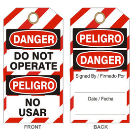 Danger Do Not Operate Peligro No Usar Tags