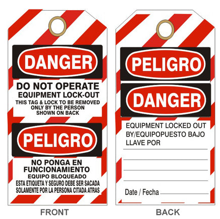 Danger Do Not Operate Equipment Lockout Peligro Tags