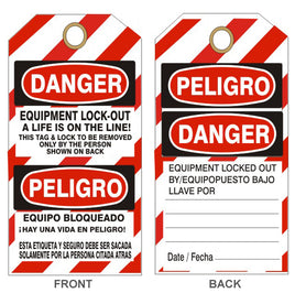 Danger Equipment Lockout A Life Is On The Line! Peligro Tags