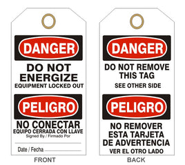 Danger Do Not Energize Equipment Locked Out Tags