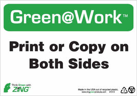 Green at Work Sign 'Print or Copy on Both Sides' 10'x7'