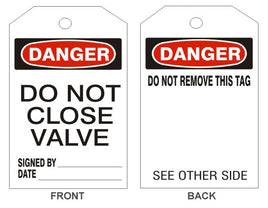 Danger Do Not Close Valve Tags - Back 1