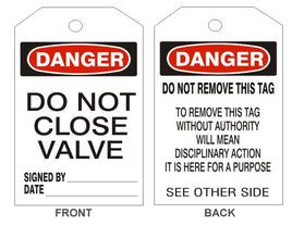 Danger Do Not Close Valve Tags - Back 2