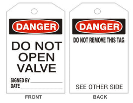 Danger Do Not Open Valve Tags - Back 1
