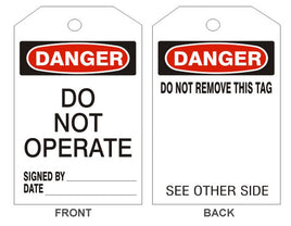 Danger Do Not Operate Tags - Back 1