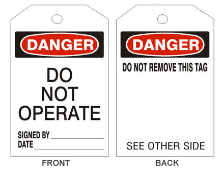 Danger Do Not Operate Tags - Back 1