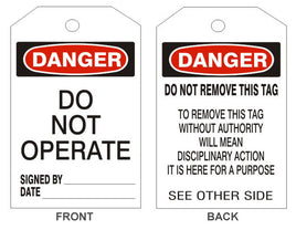 Danger Do Not Operate Tags - Back 2