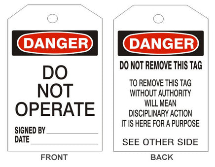 Danger Do Not Operate Tags - Back 2