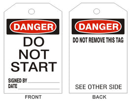Danger Do Not Start Tags - Back 1