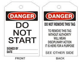 Danger Do Not Start Tags - Back 2