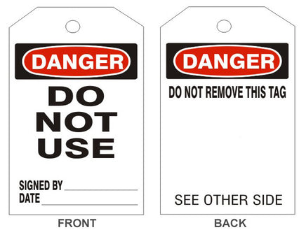 Danger Do Not Use Tags - Back 1