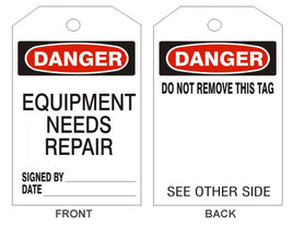 Danger Equipment Needs Repair Tags - Back 1