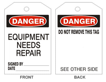 Danger Equipment Needs Repair Tags - Back 1