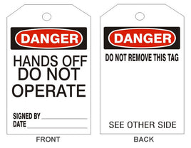 Danger Hands Off Do Not Operate Tags - Back 1