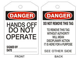 Danger Hands Off Do Not Operate Tags - Back 2