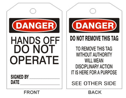 Danger Hands Off Do Not Operate Tags - Back 2