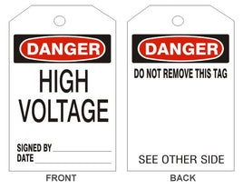 Danger High Voltage Tags - Back 1