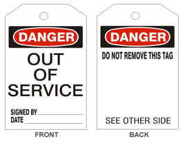Danger Out Of Service Tags - Back 1