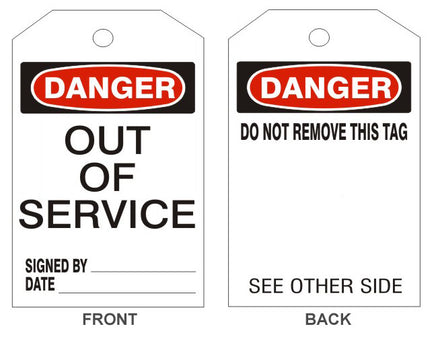 Danger Out Of Service Tags - Back 2