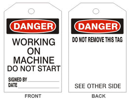 Danger Working On Machine Do Not Start Tags - Back 1