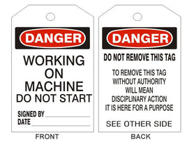 Danger Working On Machine Do Not Start Tags - Back 2