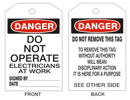 Danger Do Not Operate Electricians Tags - Back 2