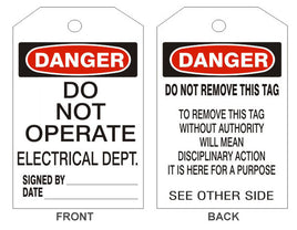 Danger Do Not Operate Electrical Dept Tags - Back 2