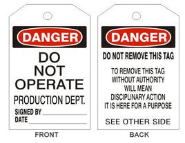 Danger Do Not Operate  Production Dept Tags - Back 2