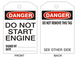 Danger Do Not Start Engine Tags - Back 1