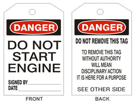 Danger Do Not Start Engine Tags - Back 2