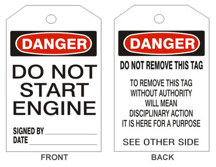 Danger Do Not Start Engine Tags - Back 2