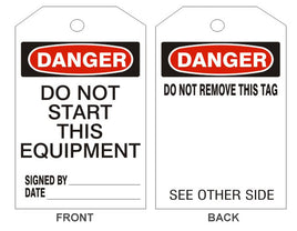 Danger Do Not Start This Equipment Tags - Back 1