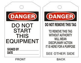 Danger Do Not Start This Equipment Tags - Back 2