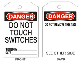 Danger Do Not Touch Switches Tags - Back 1