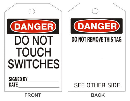Danger Do Not Touch Switches Tags - Back 1