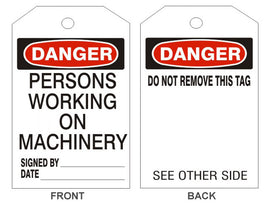 Danger Persons Working On Machinery Tags - Back 1