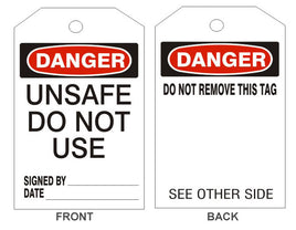Danger Unsafe Do Not Use Tags - Back 1