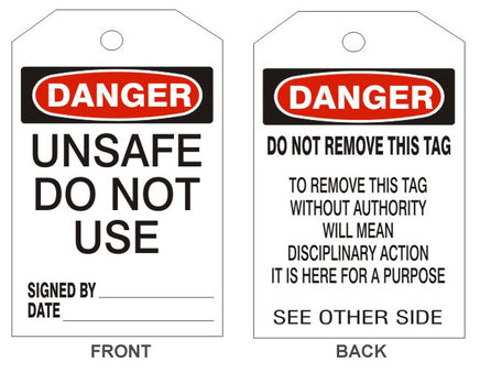 Danger Unsafe Do Not Use Tags - Back 2