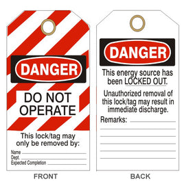 Danger Do Not Operate This Energy Source Has Been Locked Out Tags