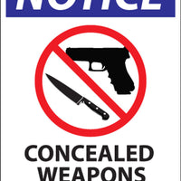 Notice Concealed Weapons Sign, 10Hx7W, AL