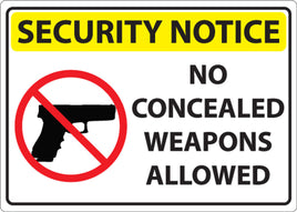Security Concealed Weapons Sign, 7Hx10W, PL