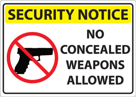 Security Concealed Weapons Sign, 7Hx10W, AL