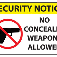 Security Concealed Weapons Sign 10Hx14W