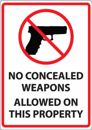 No Concealed Weapons Sign, 10Hx7W, AL